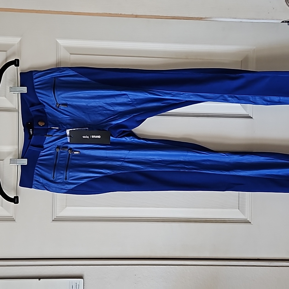 UNIQ,NWT, Faux Leather Zipper Pants,Blue, Small